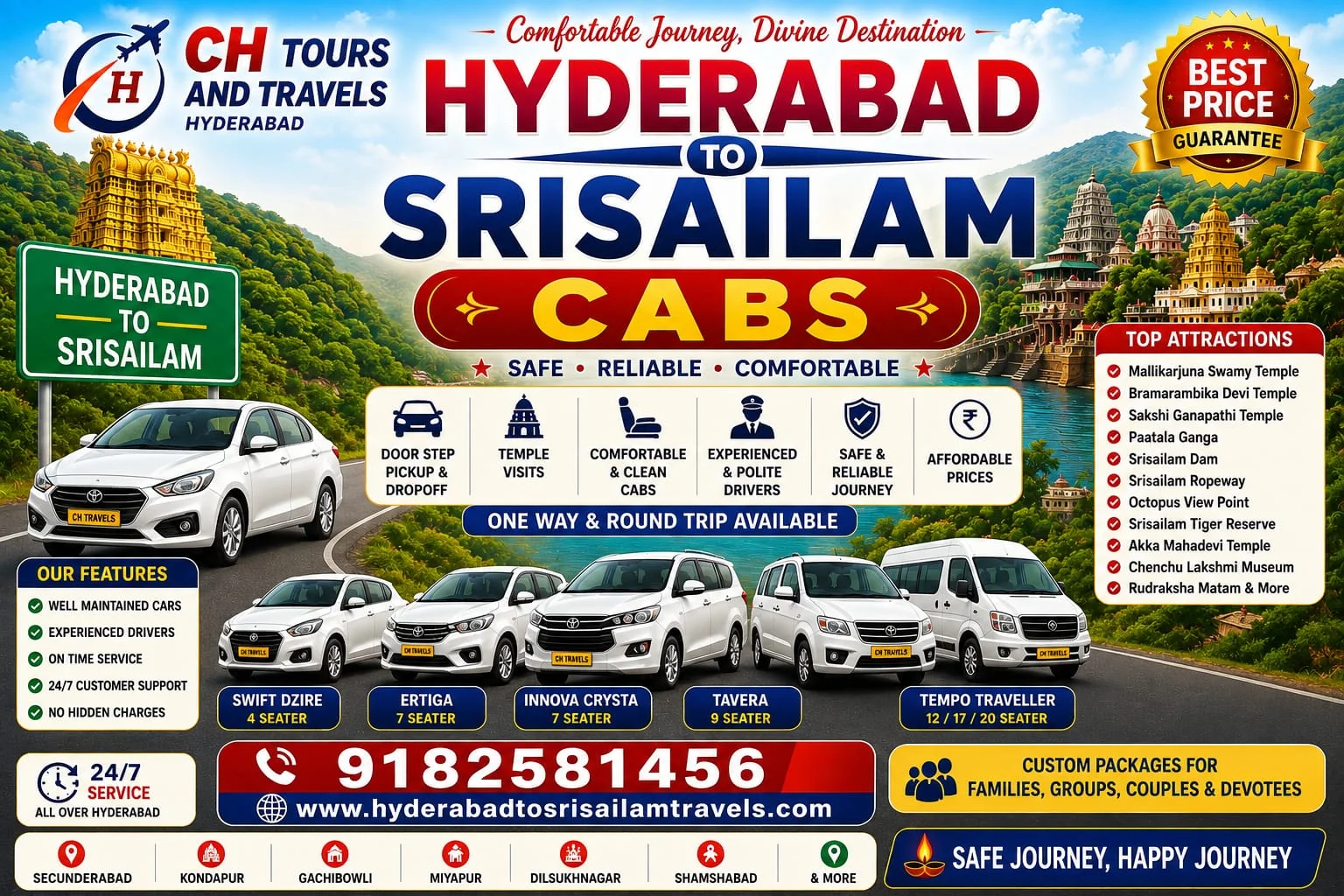 Hyderabad to Srisailam Cabs