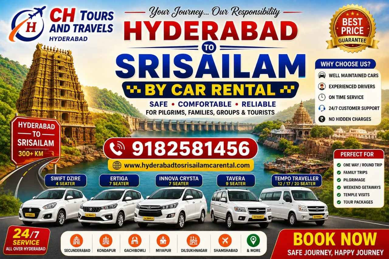 Hyderabad to Srisailam Car Rental – CH Tours and Travels Hyderabad
