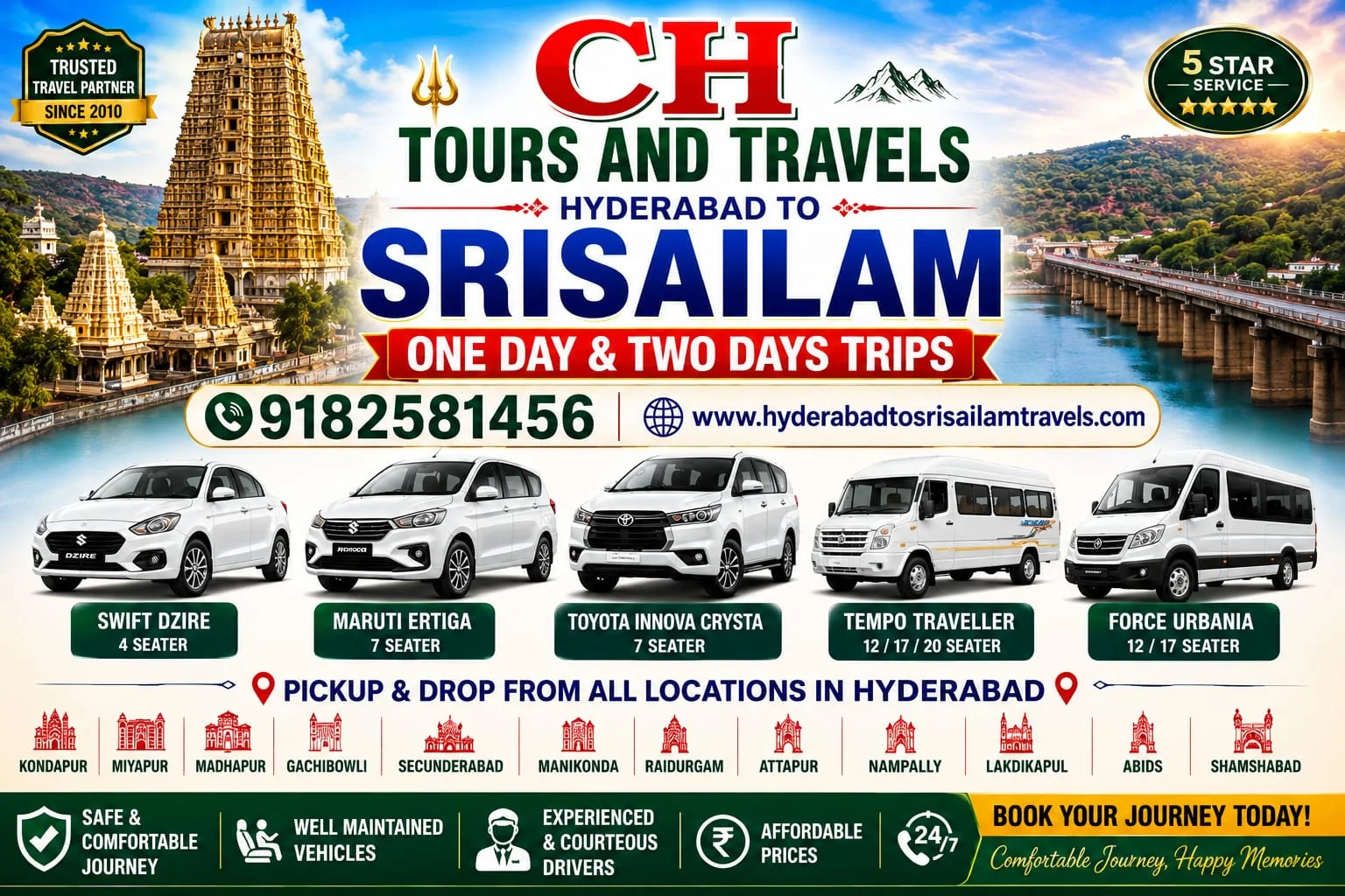 Hyderabad to Srisailam Taxi & Tour Packages
