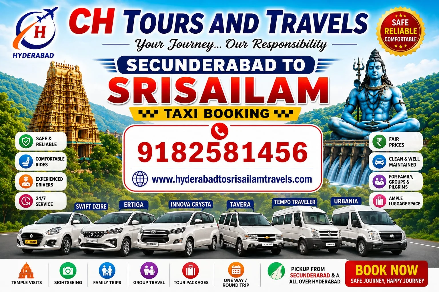 Hyderabad Kondapur to Srisailam Taxi Service – CH Tours and Travels Hyderabad